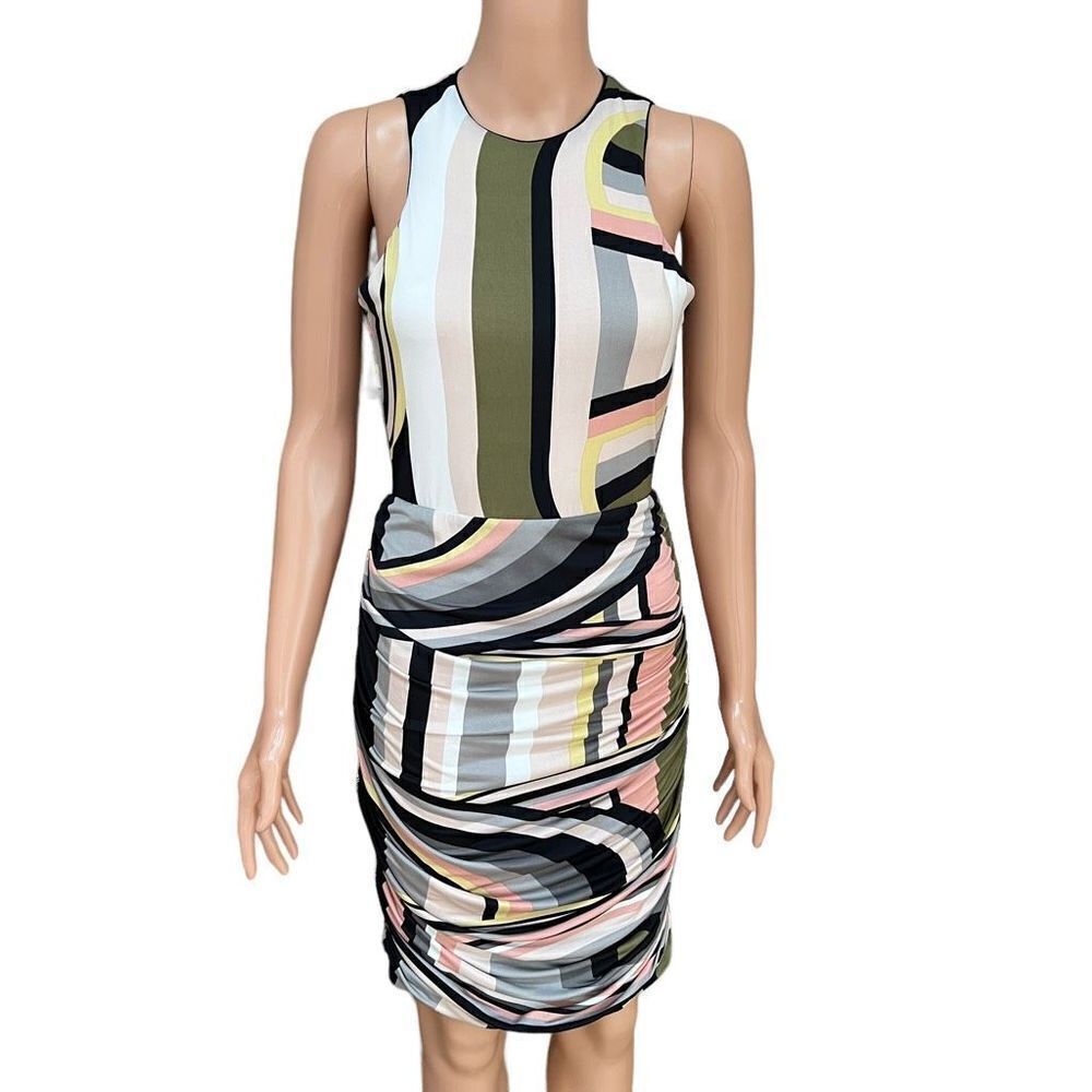 Analili abstract print ruched stretch dress size XS